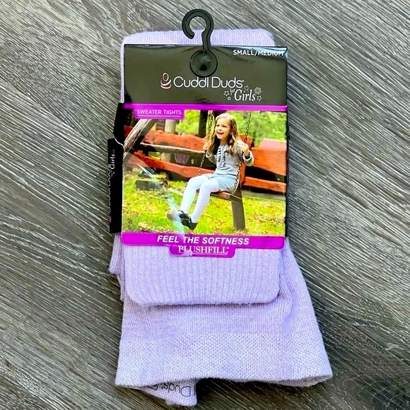 NWT Cuddl Duds Young Girls Lavender Purple Ribbed Sweater Tights, Small/Medium - Picture 2 of 12